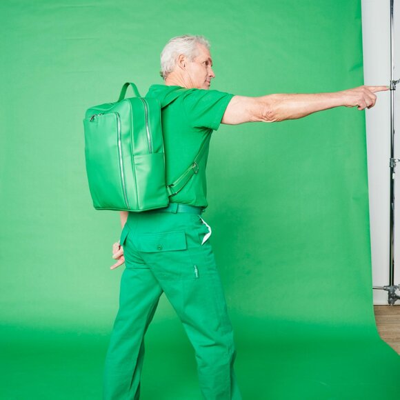 GREEN BACKPACK MONOCHROME VEGAN LEATHER - Picture 4 of 16